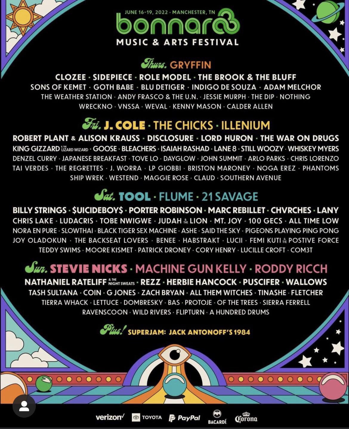 Bonnaroo announces 2022 lineup featuring headliners J. Cole, Tool