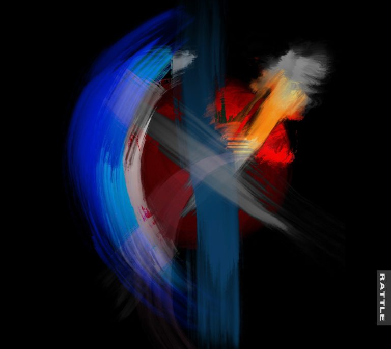A black background with splashes of red, blue, and yellow paint for the Album Cover.