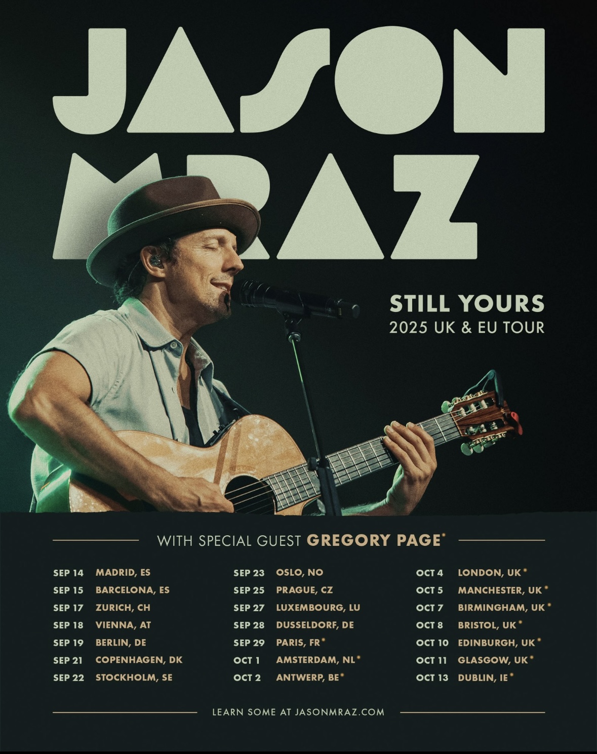 Jason Mraz is bringing the 'Still Yours Tour' to Europe/UK