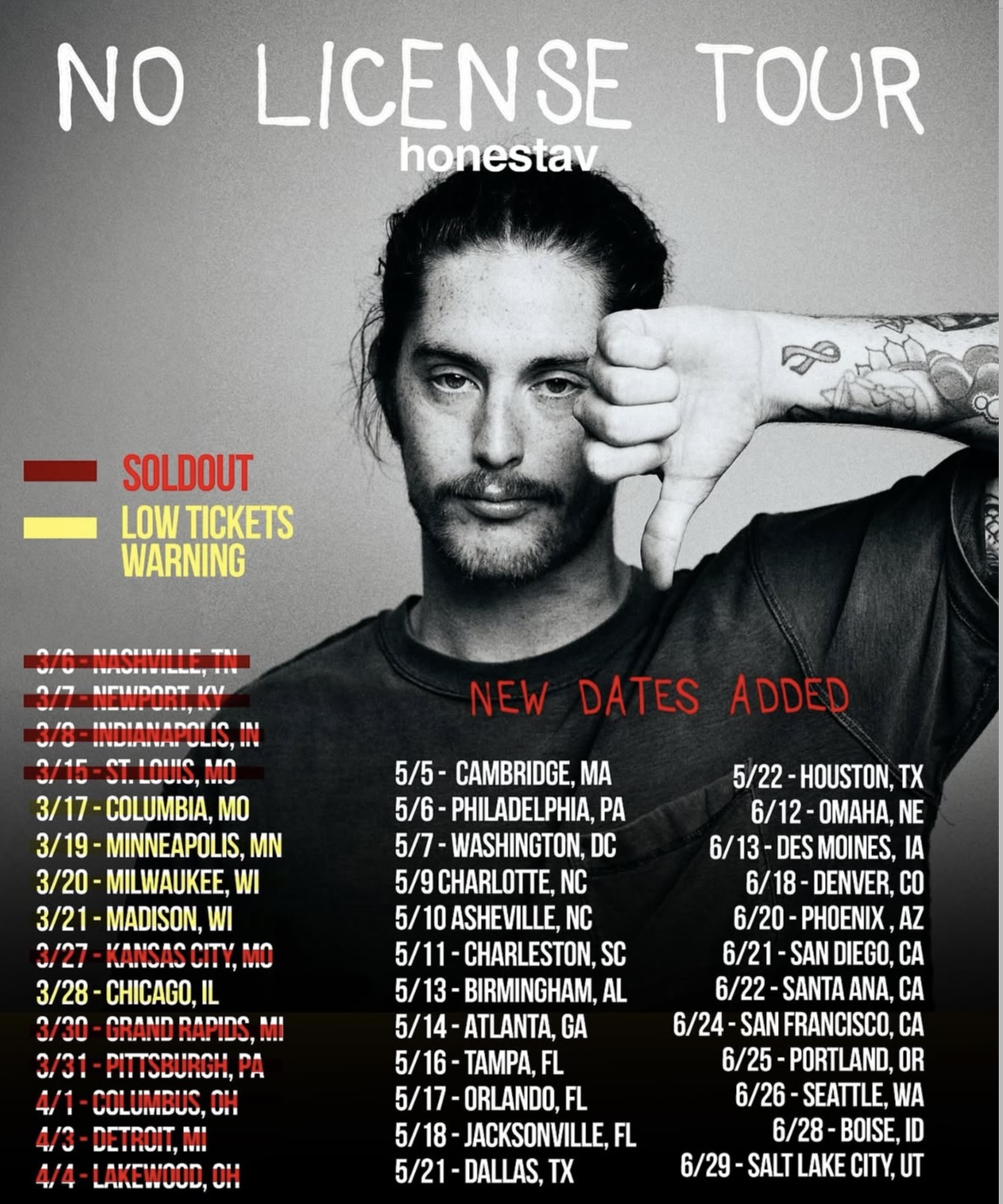 honestav adds 25 new dates to the No License Tour »