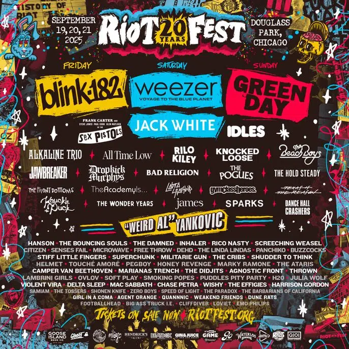 20 years of Riot Fest: lineup announced with blink-182, Weezer