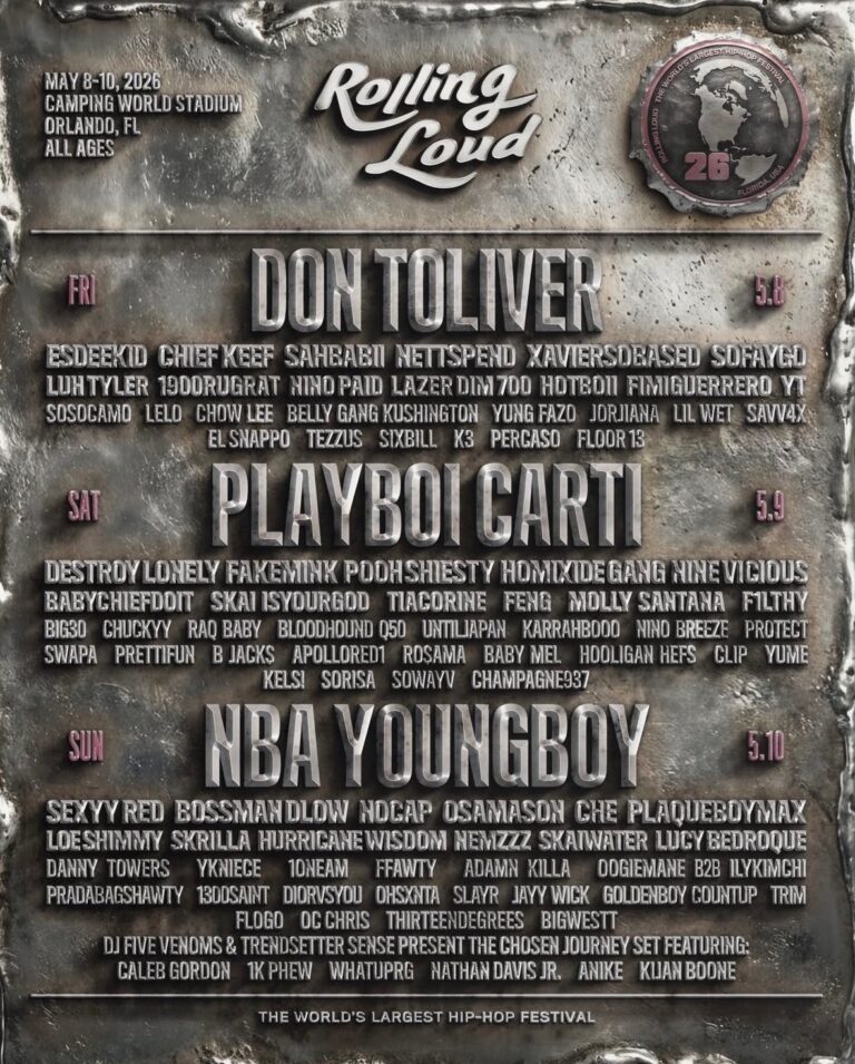 Don Toliver, Playboi Carti, and NBA YoungBoy set to headline Rolling Loud 2026
